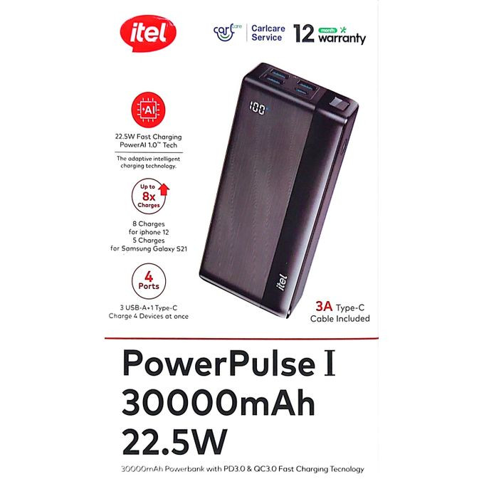 Brand New itel 30000mAh Powerbank With 22.5W Fast Charging Powerbank