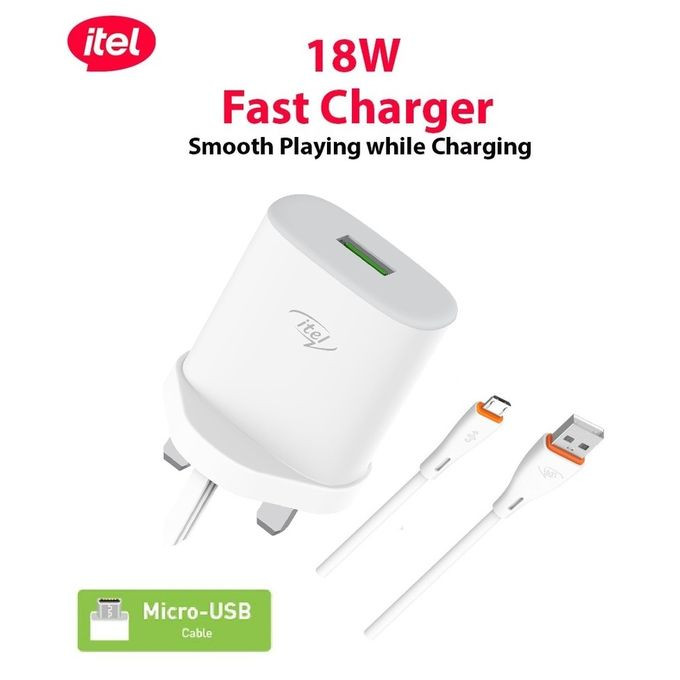 Brand New itel 18Watts QC3.0 Faster Charger With Micro-USB Cable - White