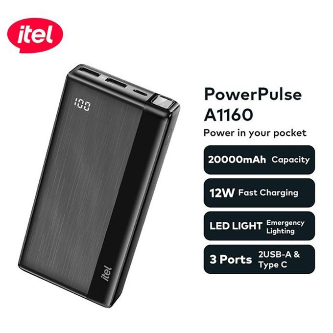 Brand New itel PowerPulse 20000mAh 12W Fast Charging, Torch Power Bank